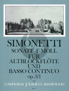 Simonetti Sonate f-moll Op.3 no.1 fur Altblockflote und Basso Continuo