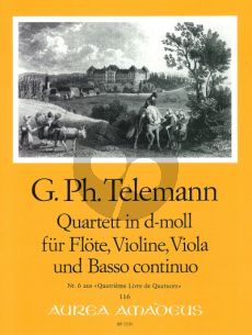 Telemann Quartett d-moll TWV 43:d2 Flöte (Oboe / Violine)-Violine-Viola und BC (No. 6 Quatrieme livre de Quatuors) (Part./Stimmen)