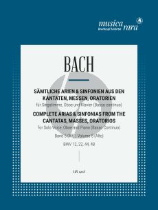 Bach Complete Arias and Sinfonias from the Cantatas, Masses, Oratorios Vol. 5 Alto-Oboe and Bc (Score/Parts) (edited by John Madden and C. B. Naylor)