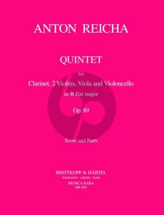 Reicha Quintet B-flat Op.89 for Clarinet in Bb, 2 Violins, Viola and Violoncello Score and Parts (Edited by Kurt Janetzky)