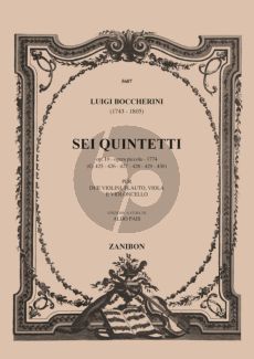 Boccherini 6 Quintets Op. 19 Opera Piccola G 425 - 430 Flute-2 Violins-Viola and Violoncello (Score) (edited by Aldo Pais)