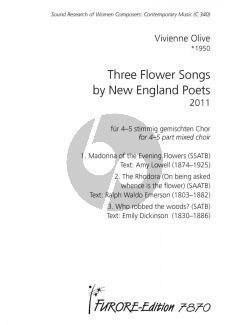 Olive 3 Flower Songs by New England Poets (2011) 4-5 Part Mixed Choir (Easy to Medium)