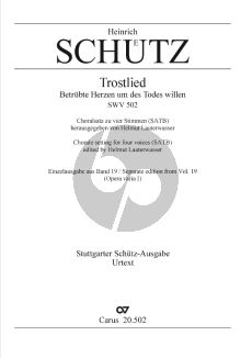 Schutz Trostlied Betrubte Herzen um des Todes Willen SWV 502, 1646 SATB (Herausgegeben von Helmut Lauterwasser)