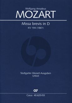 Mozart Missa Brevis in D (1774) KV 194 (186h) Soli SATB, Coro SATB, 2 Vl, Bc, [3 Trb ]Klavierauszug (herausgegeben von Paul Horn)