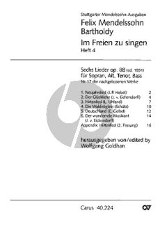 Mendelssohn 6 Lieder Heft 4 Op.88 SATB (Wolfgang Goldhan)