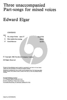 Elgar 3 Unaccompanied Part-Songs SAATTB/SATB (with Piano Part for Rehearsal Purposes)