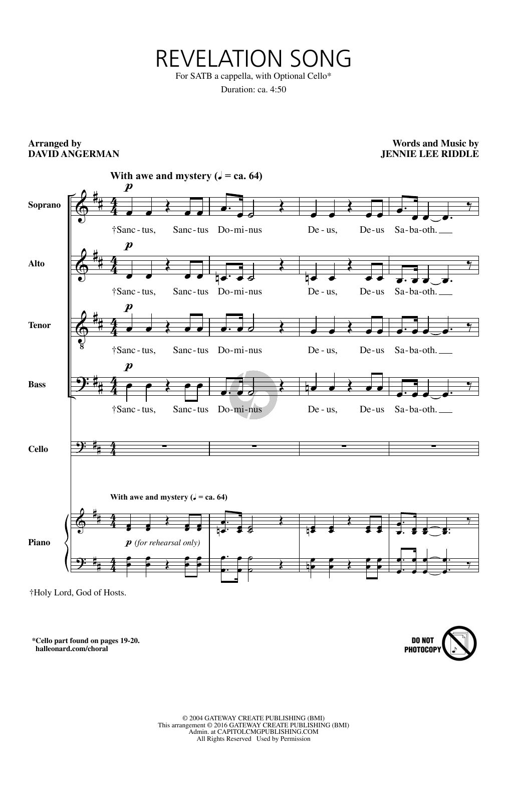 Revelation Song (SATB ) by Jennie Lee Riddle