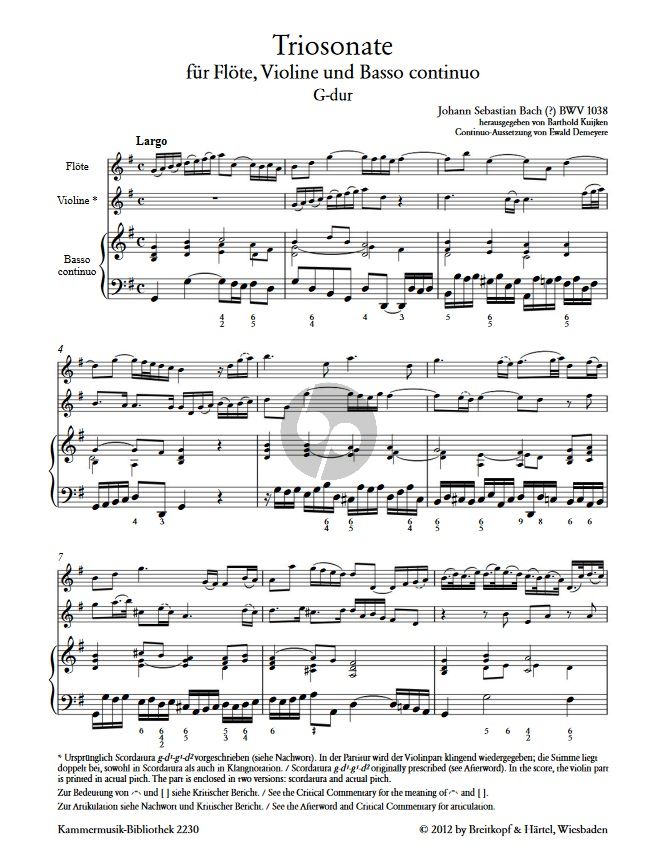 Trio Sonata G-major BWV 1038 for Flute, Violin and Bc - Johann ...
