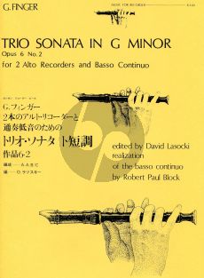 Finger Trio Sonata g-minor Op. 6 No. 2 for 2 Treble Recorders and Bc (David Lasocki)