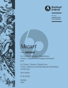 Mozart Serenade No.10 B-Dur KV 361 'Gran Partita' for Blas Instrumente Partitur (2 Oboen, 2 Klarinetten, 2 Bassetthörner, 2 Fagotte, 4 Hörner und Kontrabass (oder Kontrafagott))