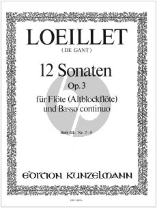 Loeillet 12 Sonaten Op.3 Vol.3 No.7-9 fur Flote [Altblockflote] und Bc (Herausgeber Istvan Máriássy)