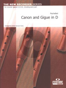 Pachelbel Canon & Gigue for 3 Soprano Recorders and Bass Recorder with Piano ad lib. (Score/Parts) (Transcription James Carey) (Fentone)