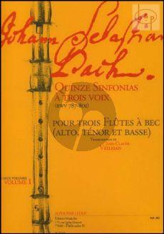 15 Sinfonias (3 Part) (BWV 787 - 801) Vol.1 (No.1 - 8) (3 Recorders) (ATB)