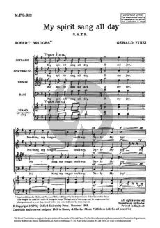 Finzi My Spirit sang all Day Op.17 No.3 from 7 Poems of Robert Bridges SATB